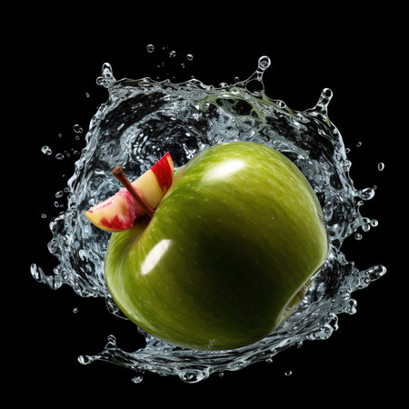 Fruit apple splash into waterの素材