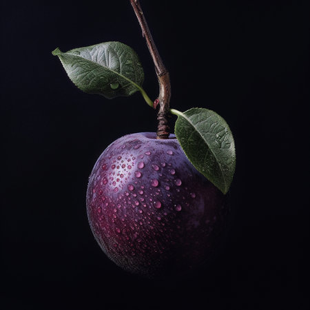 Close up of plum on darkの素材