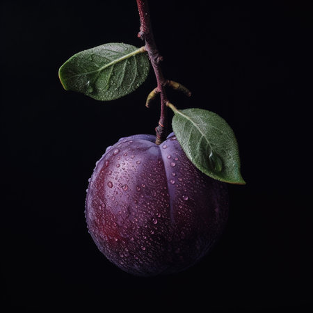 Close up of plum on darkの素材