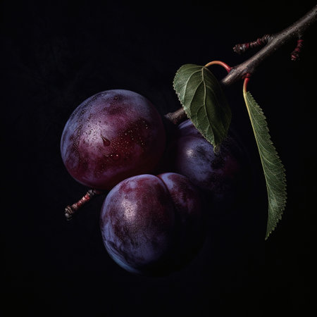 Close up of plum on darkの素材