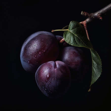 Close up of plum on darkの素材