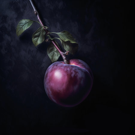 Close up of plum on darkの素材