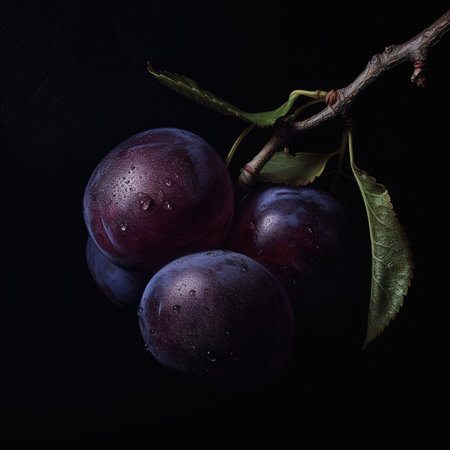 Close up of plum on darkの素材