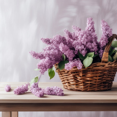 Blooming purple lilac flowers background.Lilac flower in vaseの素材