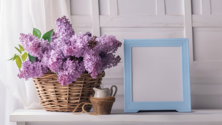 Blooming purple lilac flowers background.Lilac flower in vaseの素材