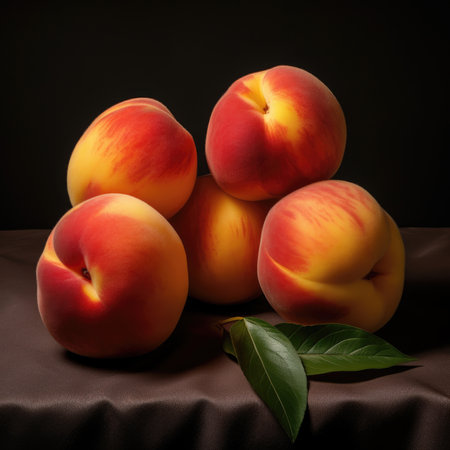 group of ripe sweet peaches backgroundの素材