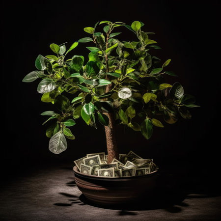 money tree.plant growing step on coins. concept finance and accountingの素材