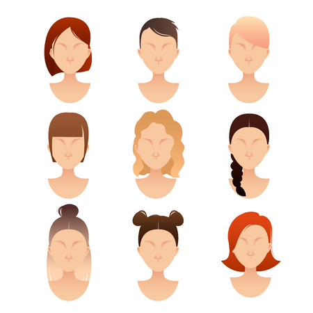 set of women faces with different hairstyles for your designのイラスト素材