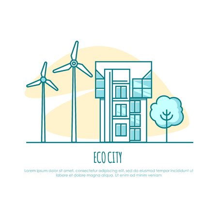 Ecocity, urban house. Alternative energy. Vector illustrationのイラスト素材
