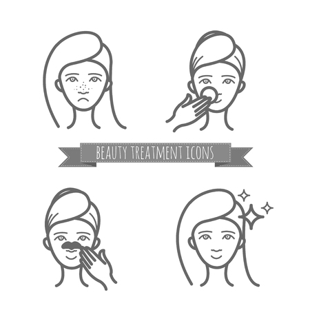 Beauty icons, acne treatment, face cleaning, maskのイラスト素材