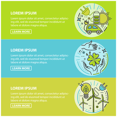 Ecology, green technology, organic, bio. Vector cartoon banner set for your designのイラスト素材