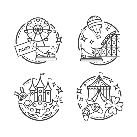 Amusement park illustrations, vector outline iconsのイラスト素材