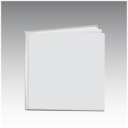 Blank vertical softcover square book template standing on white surface. Vector mock up illustrationのイラスト素材