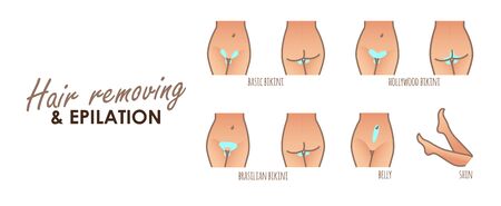 Area hair removal icon set, marked epilation zonesのイラスト素材