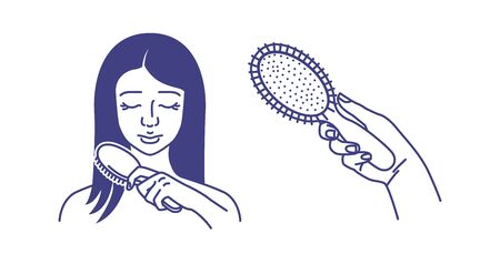 The girl takes care of her hair. Comb your hair. Comb in handのイラスト素材