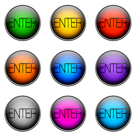 Colorful buttons with different topics. Button Color ENTERの写真素材