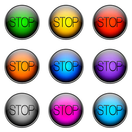 Colorful buttons with different topics. STOP Button Colorの写真素材