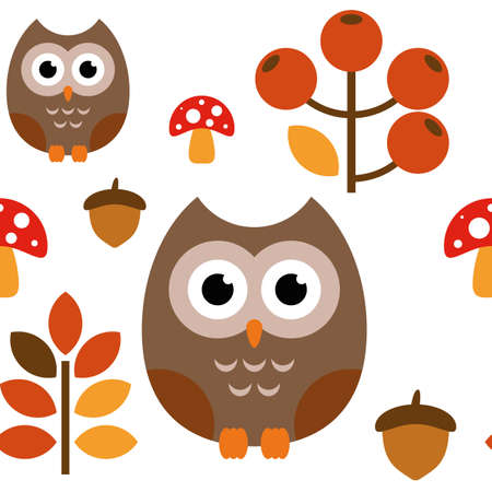 A pattern of an owl with nature stuff for different purposeのイラスト素材