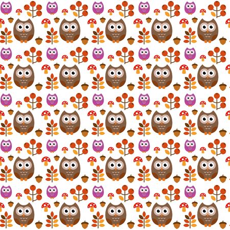 A pattern of an owl with nature stuff for different purposeのイラスト素材