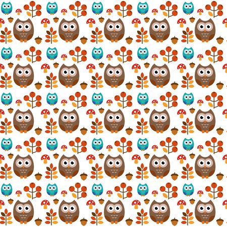A pattern of an owl with nature stuff for different purposeのイラスト素材