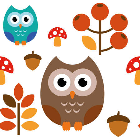 A pattern of an owl with nature stuff for different purposeのイラスト素材