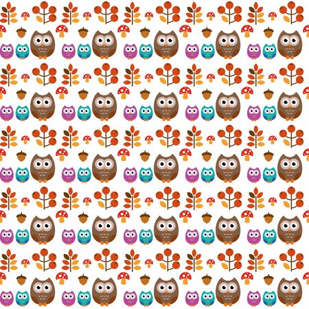 A pattern of an owl with nature stuff for different purposeのイラスト素材