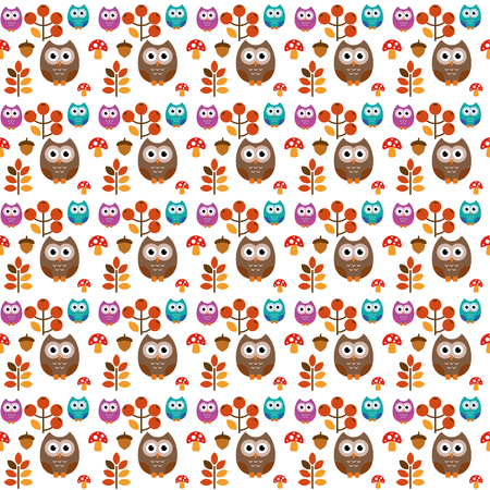 A pattern of an owl with nature stuff for different purposeのイラスト素材