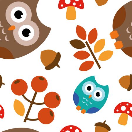 A pattern of an owl with nature stuff for different purposeのイラスト素材