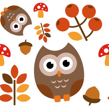 A pattern of an owl with nature stuff for different purposeのイラスト素材