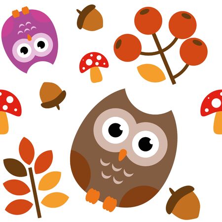 A pattern of an owl with nature stuff for different purposeのイラスト素材