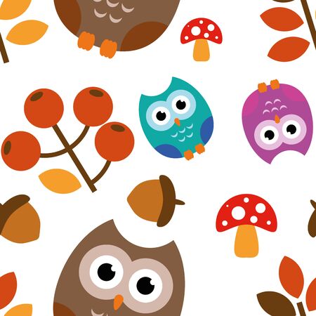 A pattern of an owl with nature stuff for different purposeのイラスト素材