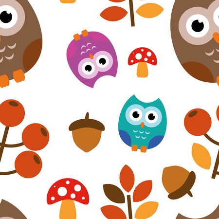 A pattern of an owl with nature stuff for different purposeのイラスト素材
