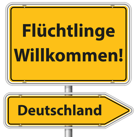 Illustration Graphic Road Sign Refugees Germany for the creative use in web and graphic designのイラスト素材