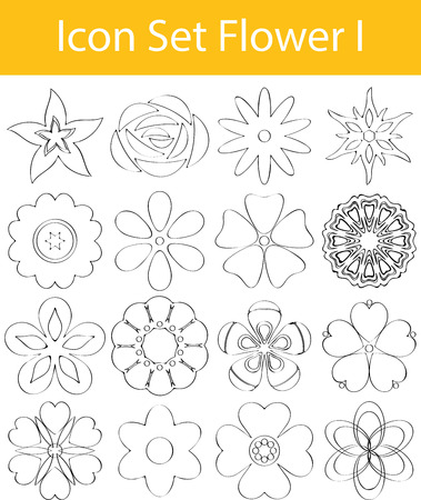 Drawn Doodle Lined Icon Set Flowers I with 16 icons for the creative use in graphic designのイラスト素材
