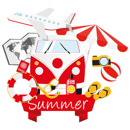 Illustration flat design Summer Holiday Travel for the creative use in graphic designのイラスト素材