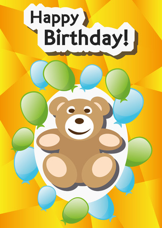Playful Illustration Birthday Card Teddy balloons for the creative use in graphic designのイラスト素材