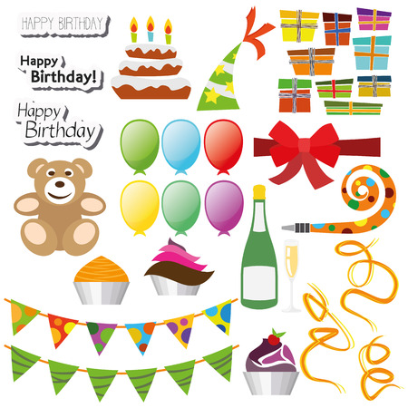 Flat Design Icon Set Happy Birthday Party for the creative use in graphic designのイラスト素材