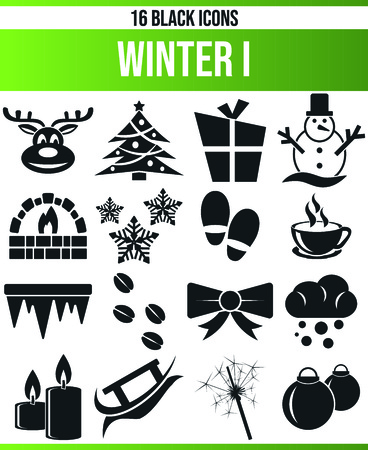 Black pictograms / icons on the winter. This icon set is perfect for creative people and designers who need the Christmas theme in their graphic designs.のイラスト素材