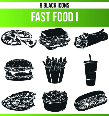 Black pictograms / icons on fast food. This icon set is perfect for creative people and designers who need the theme of fast food in their graphic designs.のイラスト素材