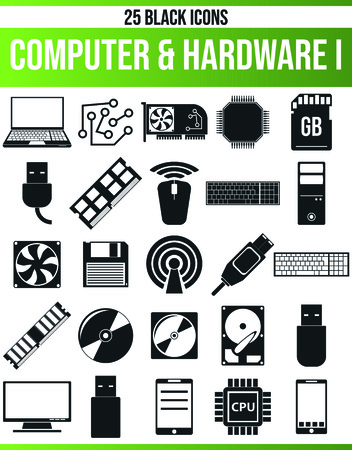Black pictograms / icons on computer. This icon set is perfect for creative people and designers who need the hardware issue in their graphic designs.のイラスト素材