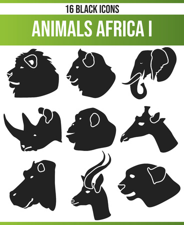Black Piktoramme / icons about African animals. This icon set is perfect for creative people and designers who need the theme of African animals in their graphic designs.のイラスト素材