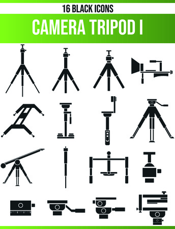 Black pictograms / icons on camera tripods. This icon set is perfect for creative people and designers who need the subject stands in their graphic designs.のイラスト素材