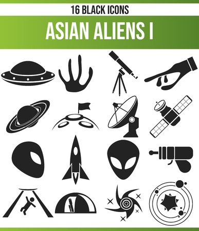 Black pictograms / icons about aliens. This icon set is perfect for creative people and designers who need aliens in their graphic design.のイラスト素材
