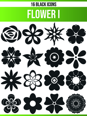 Black pictograms / icons on flowers. This icon set is perfect for creative people and designers who need the theme of flowers in their graphic designs.のイラスト素材