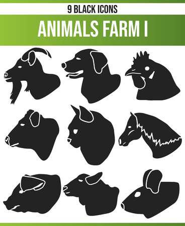 Black Piktoramme / icons on farm animals. This icon set is perfect for creative people and designers who need the theme of farm animals in their graphic designs.のイラスト素材