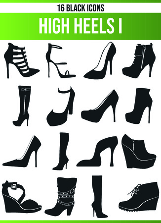 Black pictograms / icons on high heels. This icon set is perfect for creative people and designers who need the issue of high heels in their graphic designs.のイラスト素材