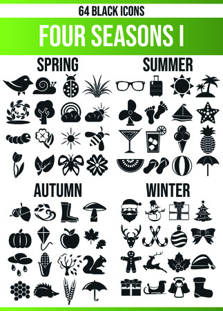 Black pictograms / icons on the seasons. This icon set is perfect for creative people and designers who need the theme of seasons in their graphic designs.のイラスト素材