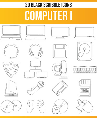 Black pictograms / icons on computer. This icon set is perfect for creative people and designers who need the subject of technology in their graphic design.のイラスト素材