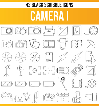 Black pictograms / icons on photography. This icon set is perfect for creative people and designers who need the issue of photo equipment in their graphic designs.のイラスト素材