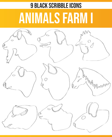 Black Piktoramme / icons on farm animals. This icon set is perfect for creative people and designers who need the theme of farm animals in their graphic designs.のイラスト素材